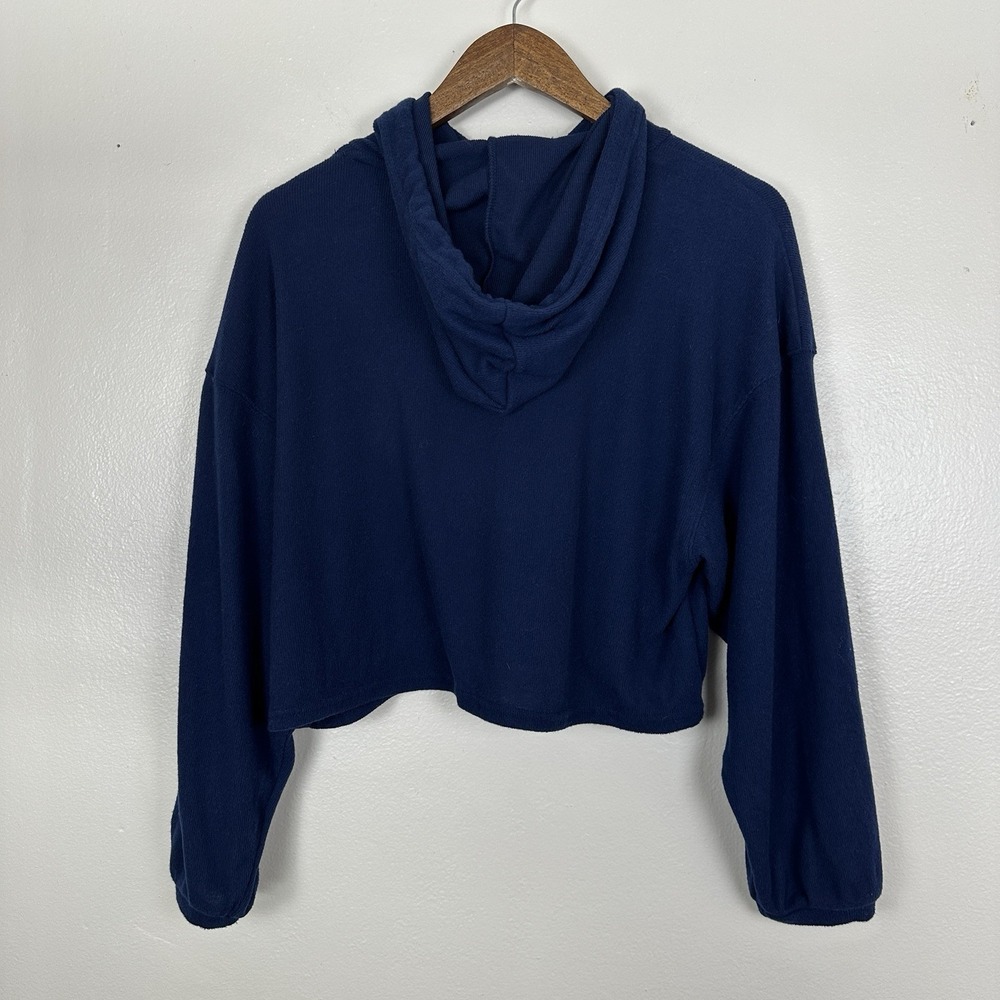 Wild Skye Women Medium Blue Hooded Top Lightening Bolt Soft Stretch Sweater NEW - Picture 2 of 7